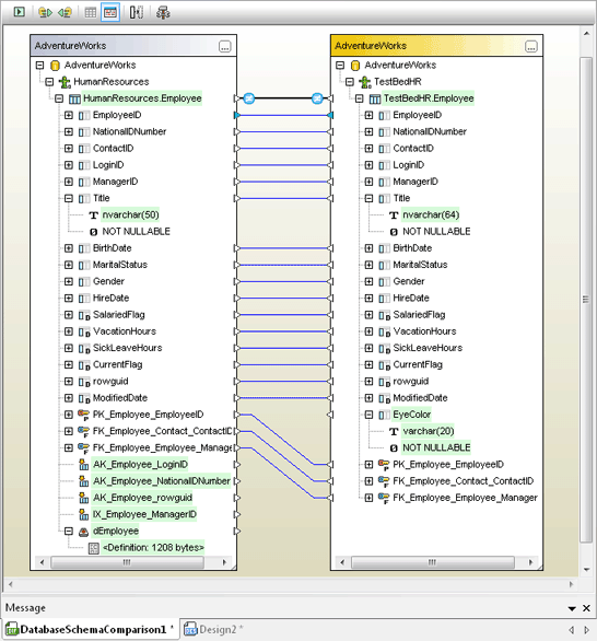 Database schema diff/merge