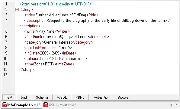 XML data file viewed in XMLSpy