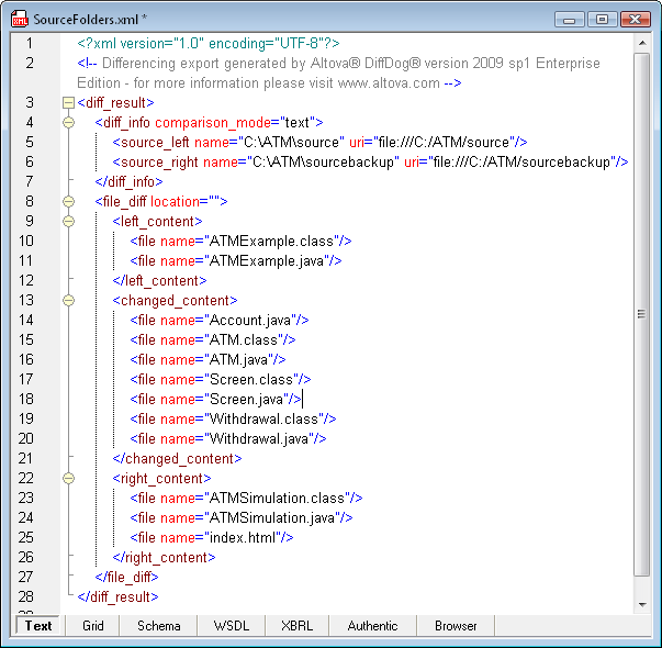 DiffDog directory report XML format