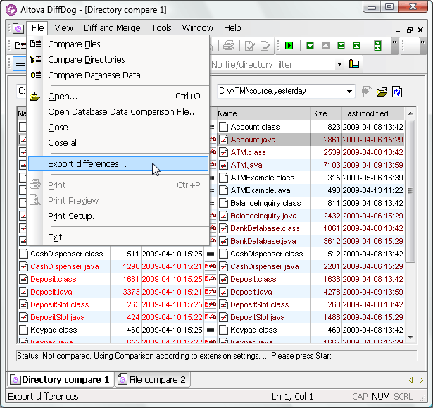 DiffDog Export differences menu option