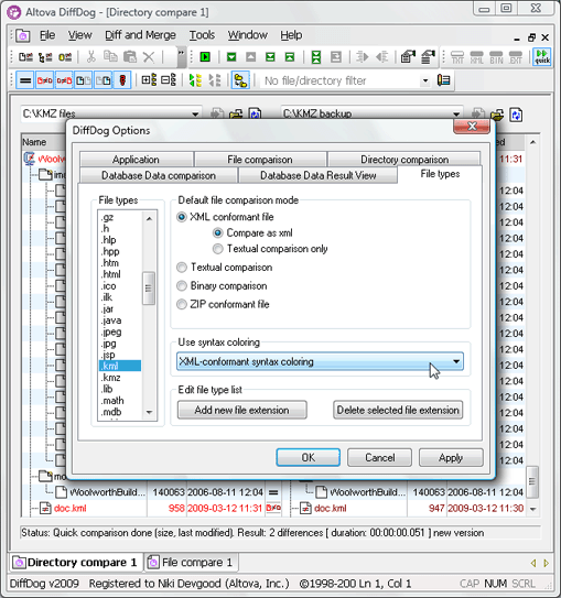 XML syntax coloring