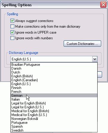 Spelling options