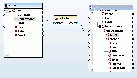 MapForce distinct-values function 