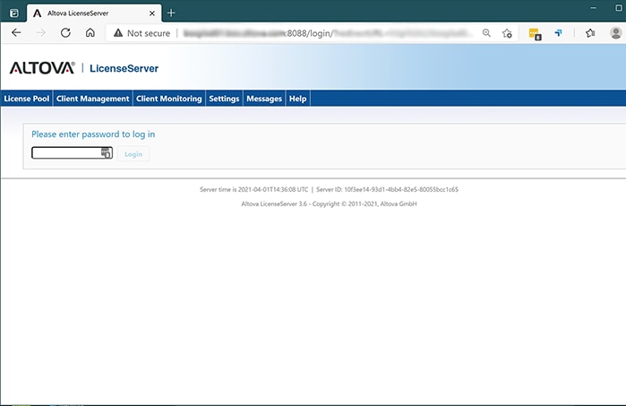 Access Altova LicenseServer config page