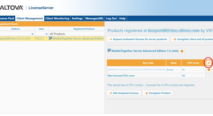 Assigning a license on Altova LicenseServer