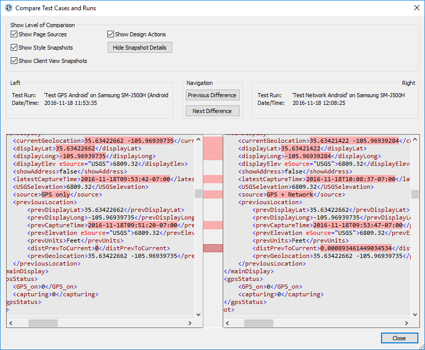 Comparison of MobilteTogether Automated Test Run Results on Android