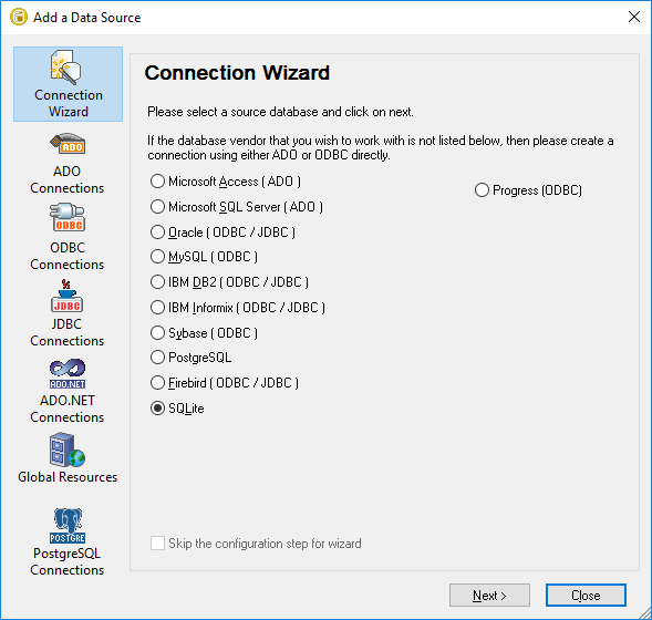 DatabaseSpy Connection Wizard assists exploring an unfamiliar database