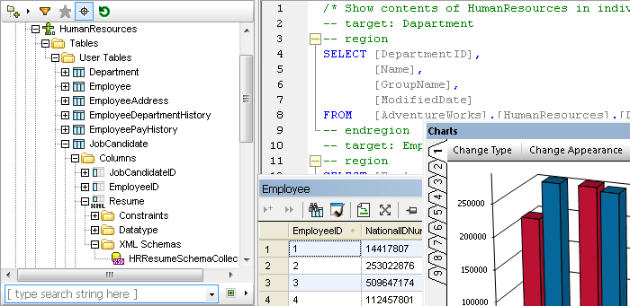 DatabaseSpy multi-database query, design, and charting tool