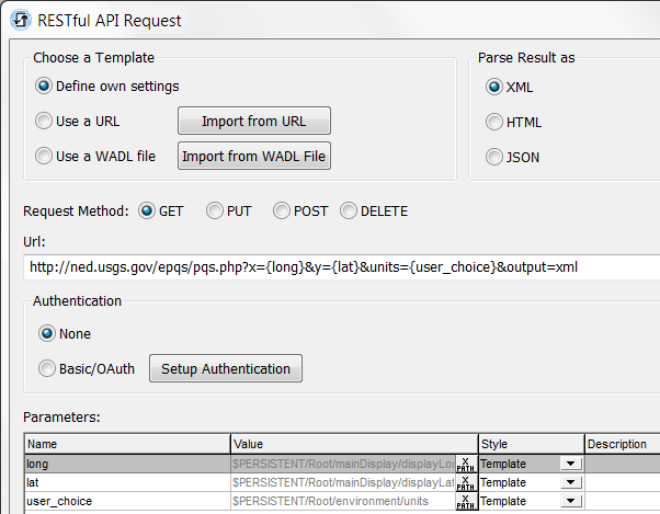 MobileTogether Designer RESTful API dialog