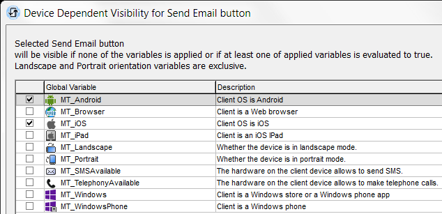 MobileTogether dialog for Device Dependent Display of a mobile app feature