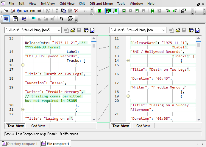 Support for JSON5 in DiffDog