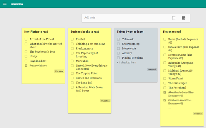 Incubation in Google Keep