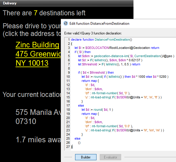 XQuery Function defined for MobileTogether Parcel Delivery app