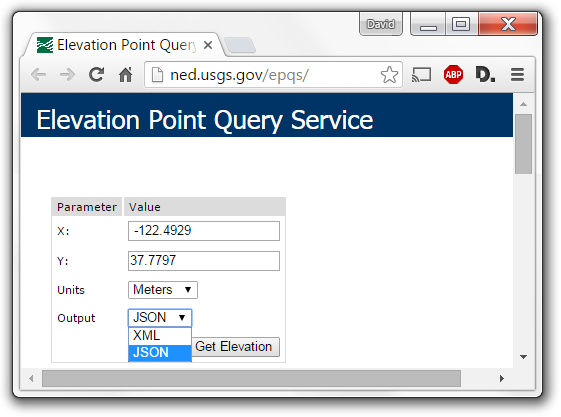 Input form for a single elevation point query