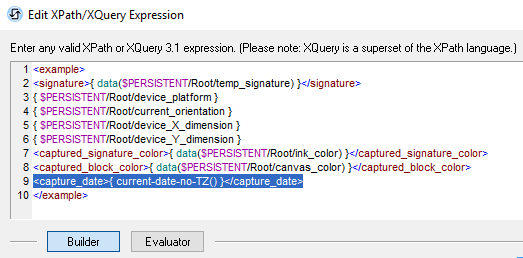 The MobileTogether XPath/XQuery Expression Editor lets you build XQuery constructors with color coding and entry helpers