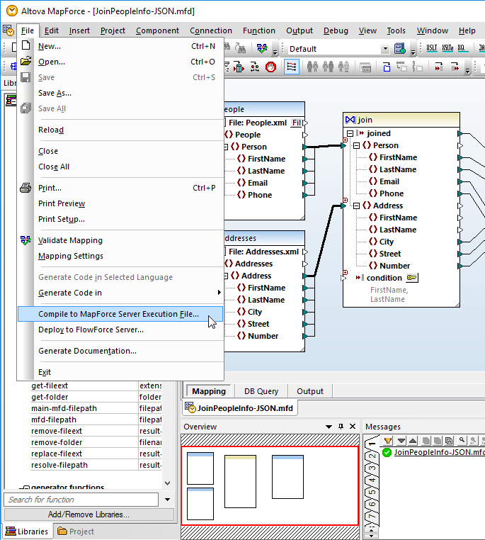 Saving a MapForce data mapping saved as an execution file for MapForce Server