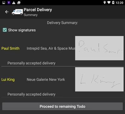 Signature verification in the Altova Parcel Delivery mobile app