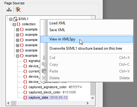 The MobileTogether Simulator lets you open the page source in XMLSpy to examine in detail