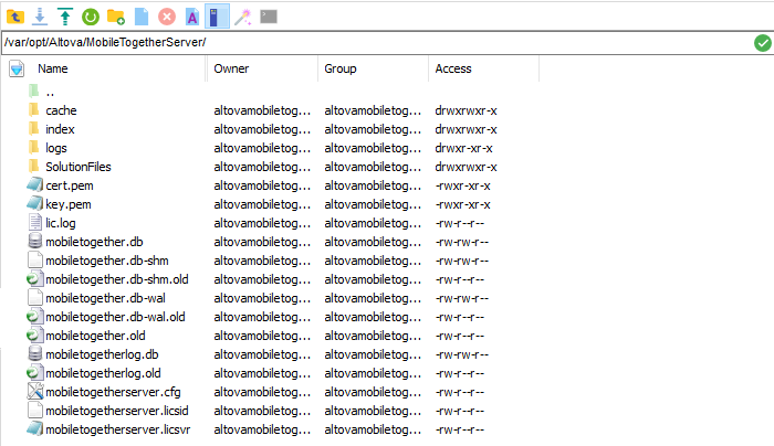 MobileTogetherServer, Linux default file path