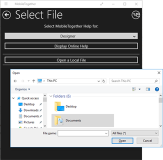 Open file user dialog in a Windows 10 app