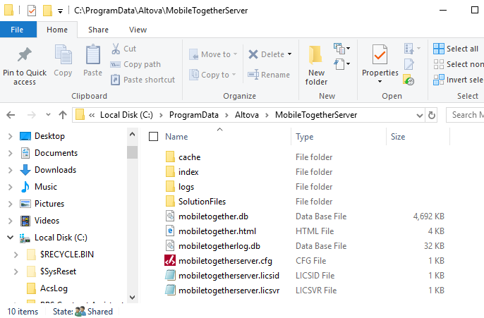 MobileTogetherServer, Windows default file path
