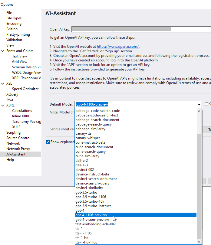 Enabling AI integration in XMLSpy 