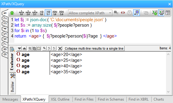 XMLSpy XQuery Evaluator window