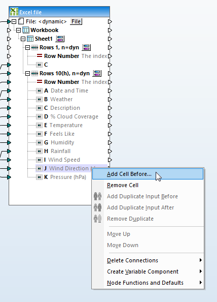 Inserting a new column into the API data mapping for the target spreadsheet