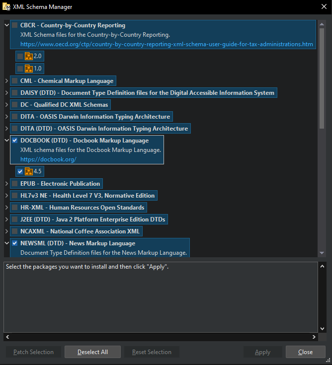 Altova XML Schema manager