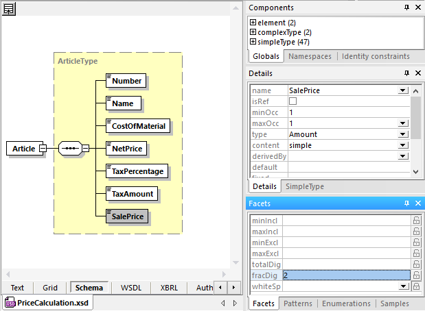 Altova Graphical XML Schema view of a target for mapping structured data mapping