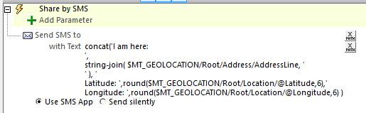 Sending a text message with the captured geolocation