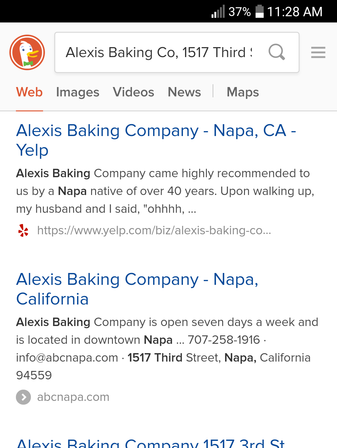 View of the app search query as seen on an Android device