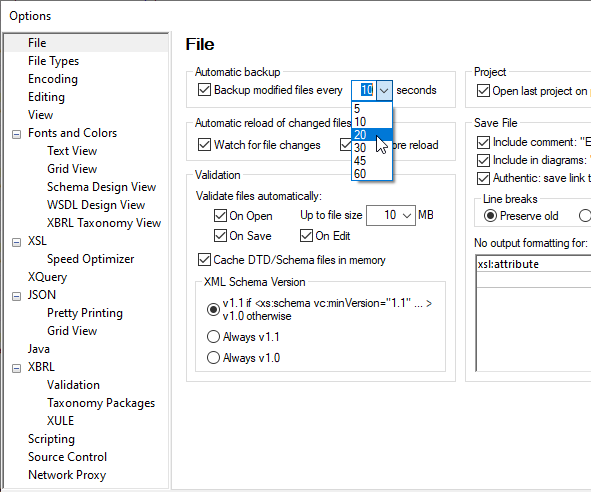 Auto backup of XML and JSON documents