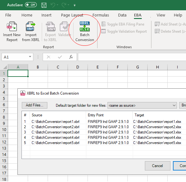 Convert XBRL to Excel (.xslx) in batch mode