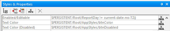 Styles and Properties for the Today button inside the Enhanced Date Picker design template 