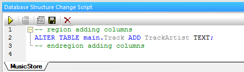 Database change script in DatabaseSpy