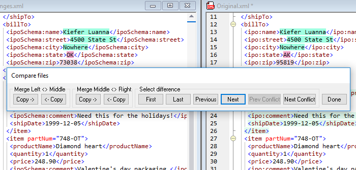 Compare XML files with XMLSpy