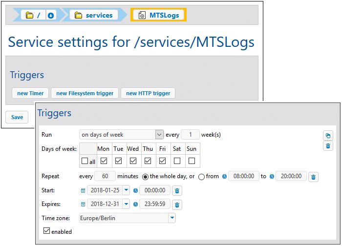 Time and event triggers for Services