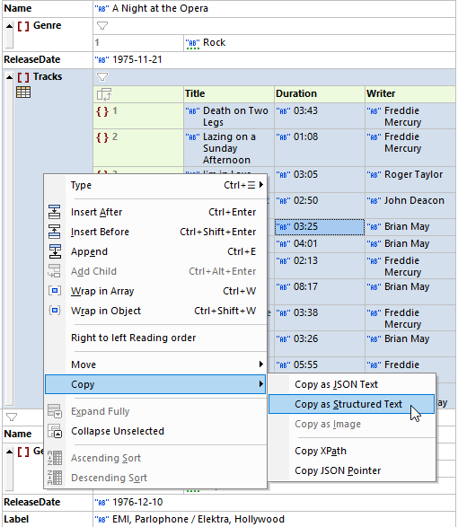 Copy JSON as text or TSV