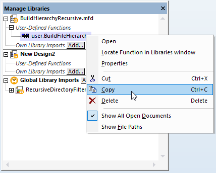 Copying user defined functions for data mapping