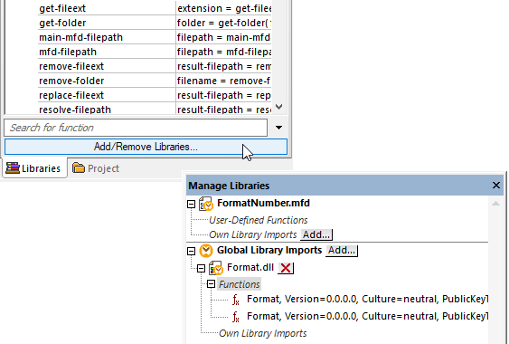 Library of data processing functions for converting data