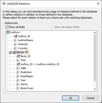 Activating database table relationships