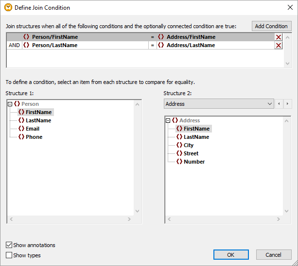 Defining multiple conditions to join data