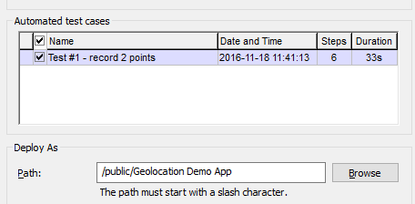 Deploying a test case to the MobileTogether Server