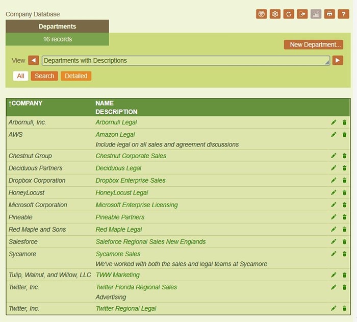 List view in a custom database app 