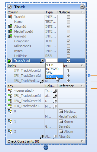 Selecting a datatype for the new column in DatabaseSpy