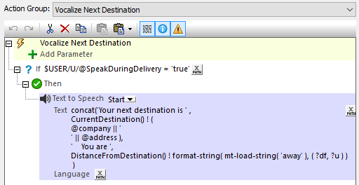 Parcel Delivery mobile demo app -- Action group to vocalize next destination