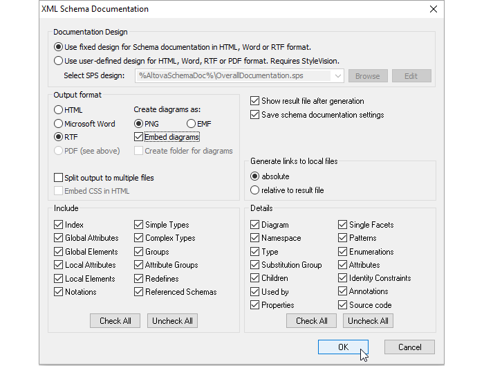 XSD documentation options