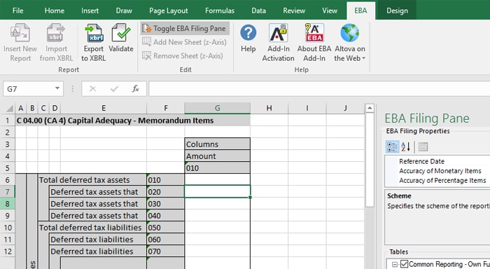 Excel to EBA XBRL