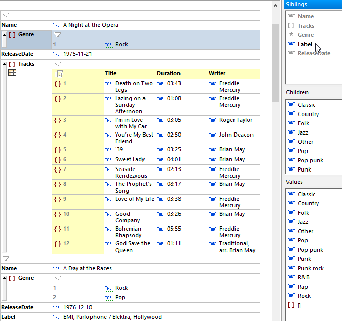 Entry helpers for JSON editing in XMLSpy